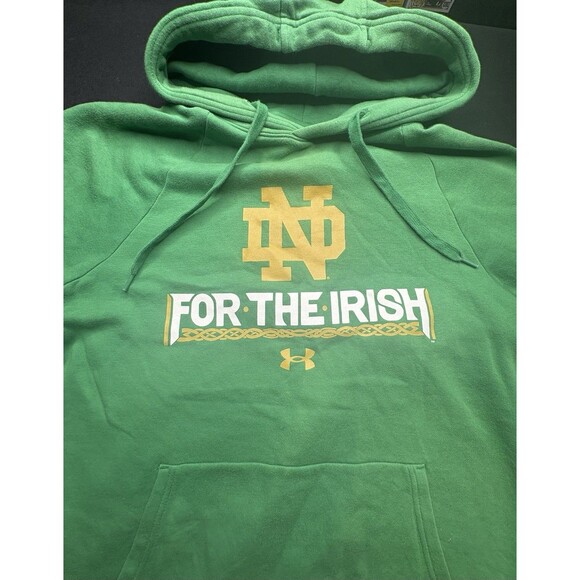 Notre Dame Sweatshirt Mens Medium Green Fighting Irish Hoodie Under Armour - Picture 2 of 6